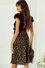 Load image into Gallery viewer, Tied Ruffled Leopard Cap Sleeve Dress