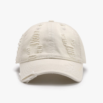 Distressed Adjustable Cotton Baseball Cap - A stylish and comfortable cap with a worn, vintage look featuring an adjustable strap for a customized fit.