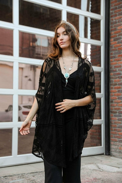 Embroidered Mesh Leaf Kimono