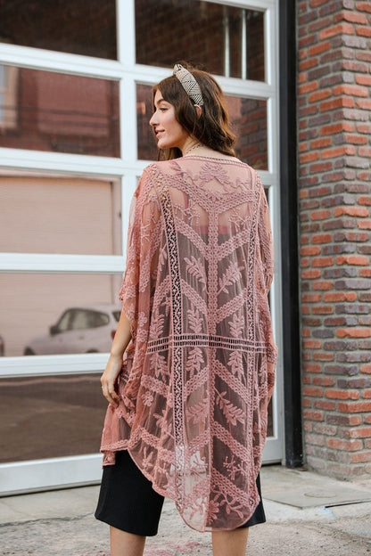 Embroidered Mesh Leaf Kimono