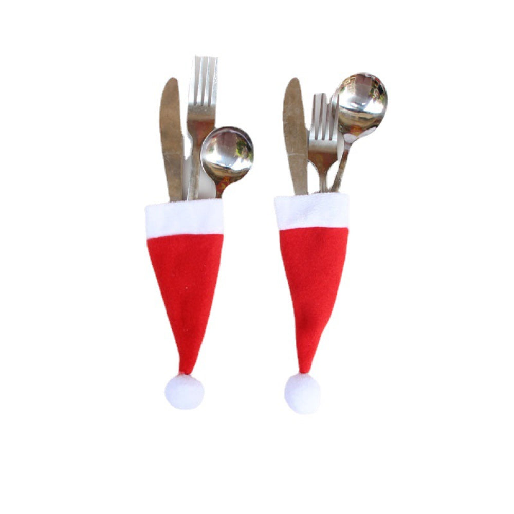 20-piece Christmas hat cutlery holders with festive red and white designs, perfect for holiday table settings.