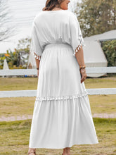 Load image into Gallery viewer, Plus Size Tassel Smocked V-Neck Half Sleeve Dress