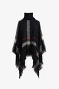 Plaid Turtleneck Raw Hem Poncho