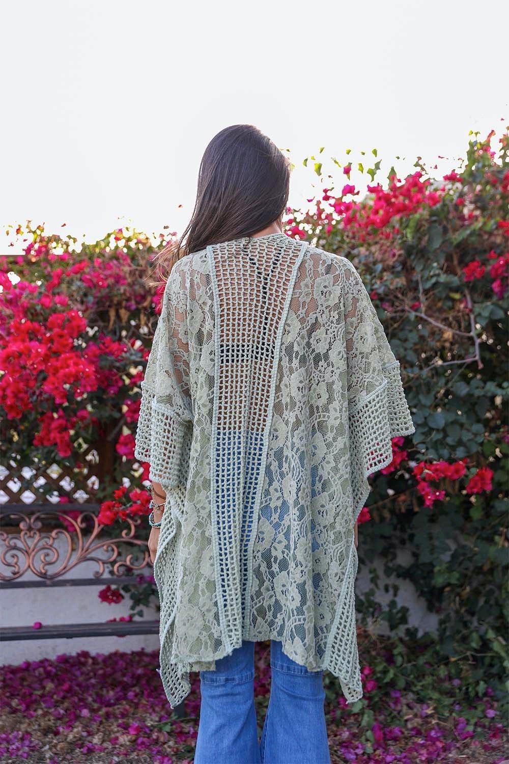 Floral Grid Pattern Kimono