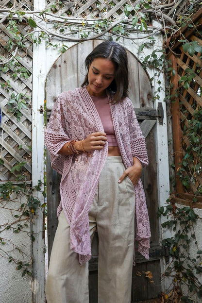 Floral Grid Pattern Kimono