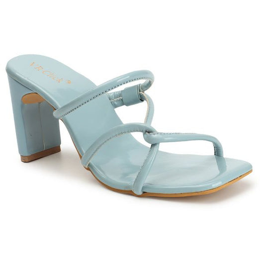 Elegant open-toe chunky heeled mint green slippers from Gray Missy fashions.