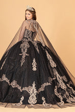 Load image into Gallery viewer, Glitter Jewel Embellished Quinceanera Gown Long Mesh Cape GLGL3078-2