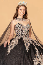 Load image into Gallery viewer, Glitter Jewel Embellished Quinceanera Gown Long Mesh Cape GLGL3078-3