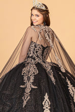 Load image into Gallery viewer, Glitter Jewel Embellished Quinceanera Gown Long Mesh Cape GLGL3078-4