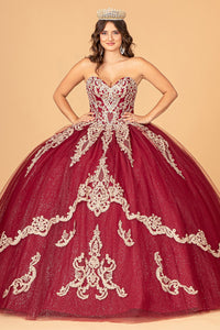 Glitter Jewel Embellished Quinceanera Gown Long Mesh Cape GLGL3078-7