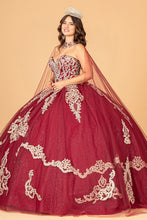 Load image into Gallery viewer, Glitter Jewel Embellished Quinceanera Gown Long Mesh Cape GLGL3078-8