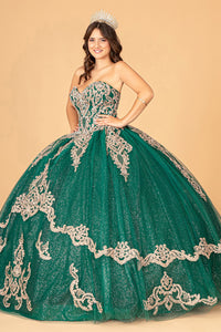 Glitter Jewel Embellished Quinceanera Gown Long Mesh Cape GLGL3078-11