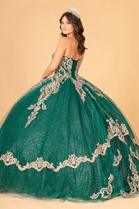 Glitter Jewel Embellished Quinceanera Gown Long Mesh Cape GLGL3078-12
