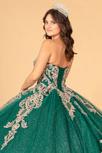 Load image into Gallery viewer, Glitter Jewel Embellished Quinceanera Gown Long Mesh Cape GLGL3078-14