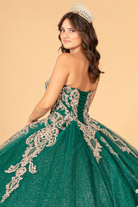 Glitter Jewel Embellished Quinceanera Gown Long Mesh Cape GLGL3078-14