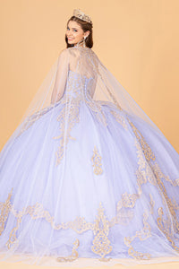 Glitter Jewel Embellished Quinceanera Gown Long Mesh Cape GLGL3078-16