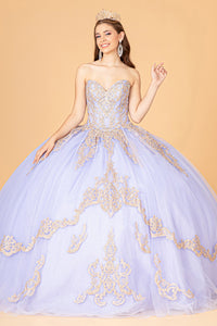 Glitter Jewel Embellished Quinceanera Gown Long Mesh Cape GLGL3078-17