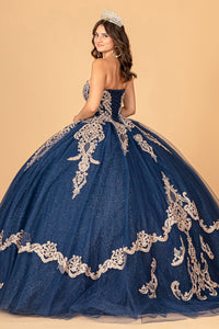 Glitter Jewel Embellished Quinceanera Gown Long Mesh Cape GLGL3078-21