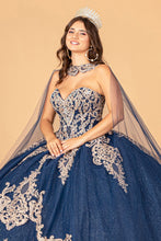 Load image into Gallery viewer, Glitter Jewel Embellished Quinceanera Gown Long Mesh Cape GLGL3078-22