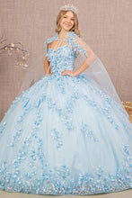 Load image into Gallery viewer, 3D Flower Applique Glitter w/ Detachable Mesh Long Sleeves Quinceanera Dress GLGL3103