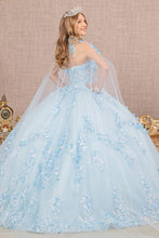 Load image into Gallery viewer, 3D Flower Applique Glitter w/ Detachable Mesh Long Sleeves Quinceanera Dress GLGL3103