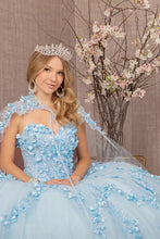 Load image into Gallery viewer, 3D Flower Applique Glitter w/ Detachable Mesh Long Sleeves Quinceanera Dress GLGL3103