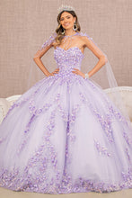 Load image into Gallery viewer, 3D Flower Applique Glitter w/ Detachable Mesh Long Sleeves Quinceanera Dress GLGL3103