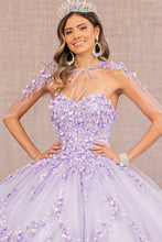 Load image into Gallery viewer, 3D Flower Applique Glitter w/ Detachable Mesh Long Sleeves Quinceanera Dress GLGL3103