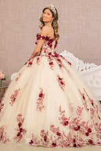 Load image into Gallery viewer, 3D Flower Embroidery Off Shoulder Mesh Quinceanera Dress GLGL3105