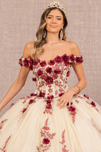 Load image into Gallery viewer, 3D Flower Embroidery Off Shoulder Mesh Quinceanera Dress GLGL3105