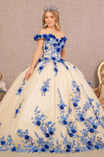 Load image into Gallery viewer, 3D Flower Embroidery Off Shoulder Mesh Quinceanera Dress GLGL3105