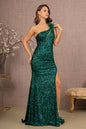 Sheer Bodice Sequin Mesh Mermaid w/ Feather on Shoulder Long Prom Dress GLGL3129