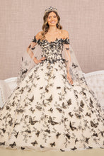 Load image into Gallery viewer, 3D Butterfly Applique w/ Detachable Side Mesh Layer Quinceanera Dress GLGL3167