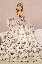 Load image into Gallery viewer, 3D Butterfly Applique w/ Detachable Side Mesh Layer Quinceanera Dress GLGL3167