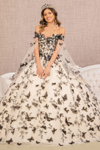 Load image into Gallery viewer, 3D Butterfly Applique w/ Detachable Side Mesh Layer Quinceanera Dress GLGL3167