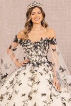 Load image into Gallery viewer, 3D Butterfly Applique w/ Detachable Side Mesh Layer Quinceanera Dress GLGL3167