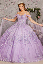 Load image into Gallery viewer, 3D Butterfly Applique w/ Detachable Mesh Back Drape Long Quinceanera Dress GLGL3185