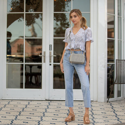 Kayla Light Gray Weave Leather Crossbody Purse