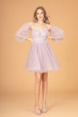 Sheer Bodice Glitter w/ Detachable Mesh Long Sleeves Short Homecoming Dress GLGS3095