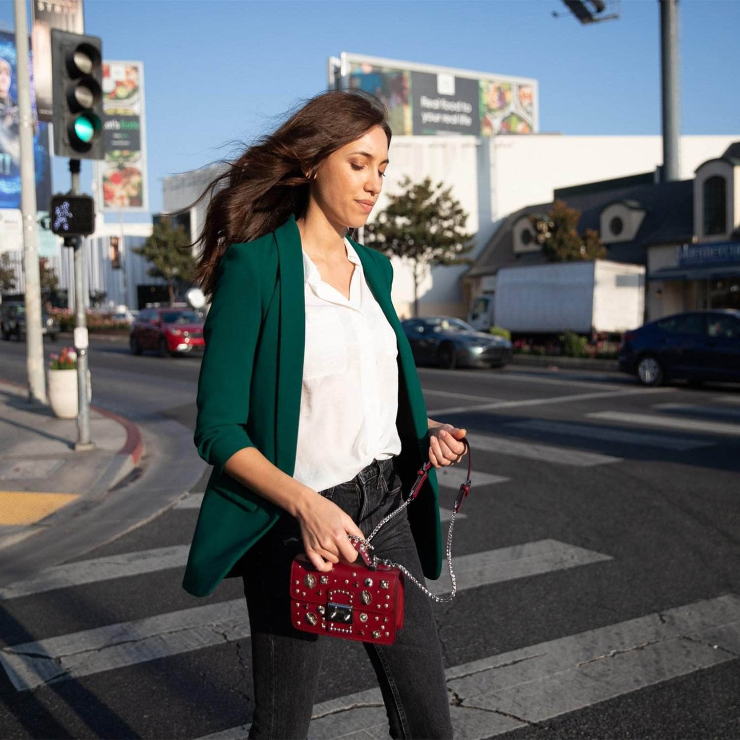 The Hollywood Studded Leather Crossbody Bag Burgundy