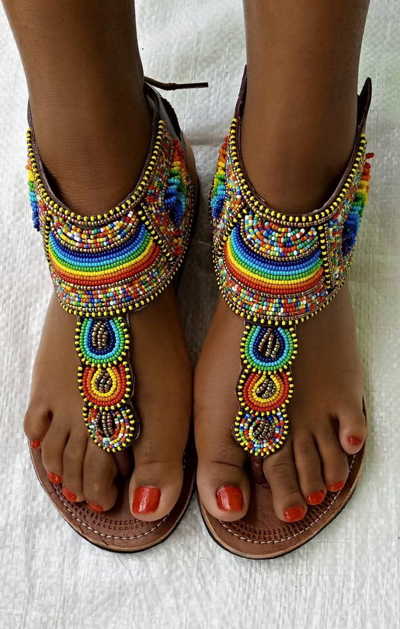 African Maasai Sandals, Beaded Summer Flipflops