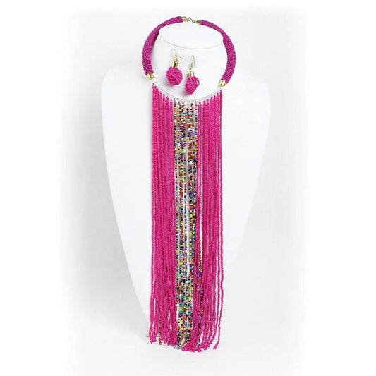 Pink Beaded Long Necklace