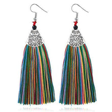 Load image into Gallery viewer, Long Tassel Earrings - African thread drop Earrings, tropical casual A