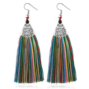 Long Tassel Earrings - African thread drop Earrings, tropical casual A