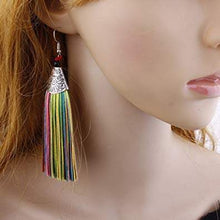 Load image into Gallery viewer, Long Tassel Earrings - African thread drop Earrings, tropical casual A