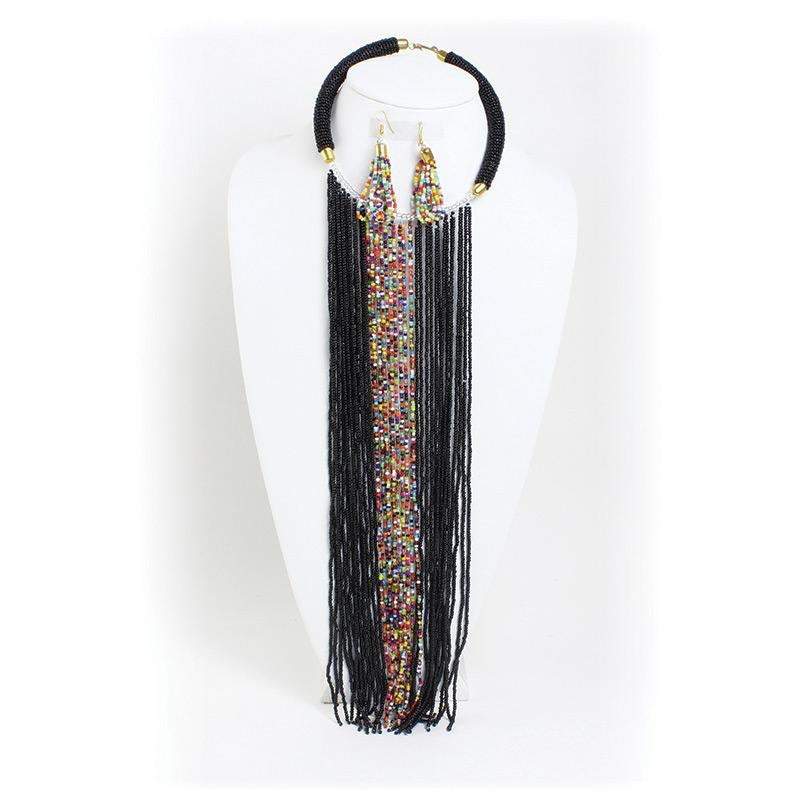 Maasai Multi-strand Long Beaded Choker Necklace