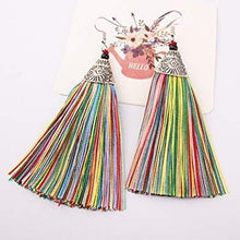 Load image into Gallery viewer, Long Tassel Earrings - African thread drop Earrings, tropical casual A