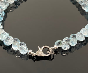 17.25” Genuine Sky Blue Topaz Necklace with Pave Diamond Clasp, Natura