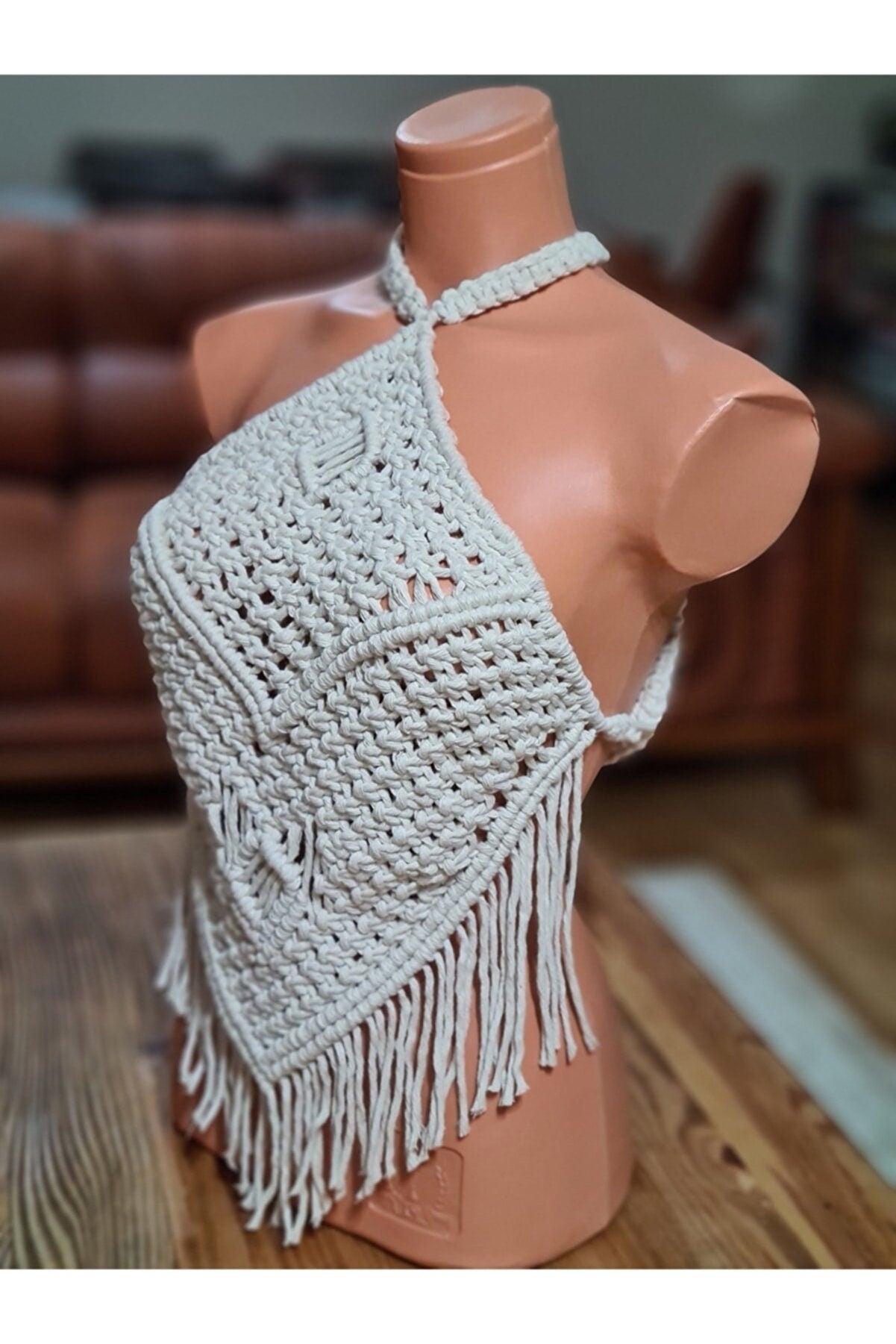 Handmade Unique Macrame Festival Top in Soft Cotton Boho Style