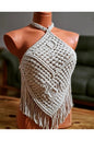 Handmade Macrame Halter Crop Top - Boho Chic Cotton Festival Fashion